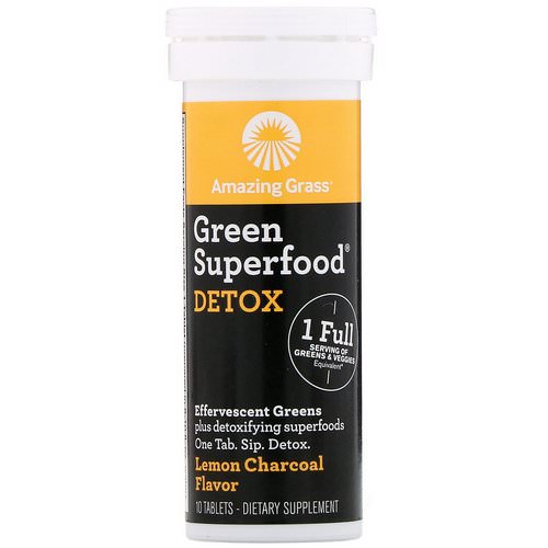 Amazing Grass, Green Superfood, Effervescent Greens Detox, Lemon Charcoal Flavor, 10 Tablets فوائد