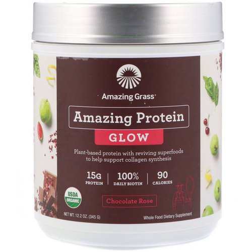Amazing Grass, Organic Amazing Protein with Biotin, Glow, Chocolate Rose, 12.2 oz (345 g) فوائد