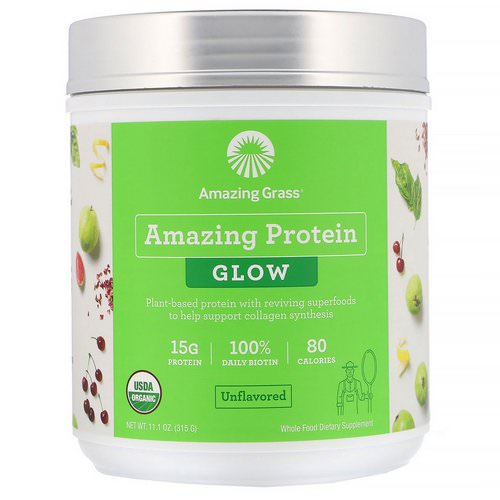 Amazing Grass, Organic Amazing Protein with Biotin, Glow, Unflavored, 11.1 oz (315 g) فوائد