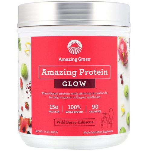 Amazing Grass, Organic Amazing Protein with Biotin, Glow, Wild Berry Hibiscus, 11.6 oz (330 g) فوائد