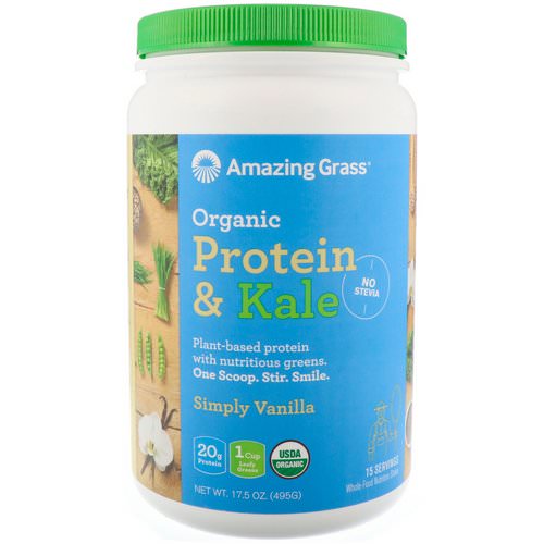 Amazing Grass, Organic Protein & Kale, Plant Based, Simply Vanilla, 1.1 lbs (495 g) فوائد