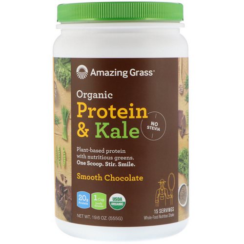 Amazing Grass, Organic Protein & Kale Powder, Plant Based, Smooth Chocolate, 1.2 lbs (555 g) فوائد