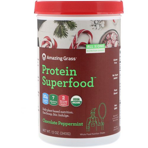 Amazing Grass, Protein Superfood, Holiday Chocolate Peppermint, 12 oz (340 g) فوائد