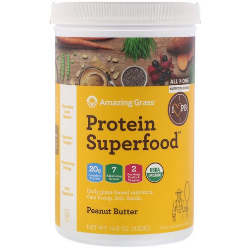 Amazing Grass, Protein Superfood, Peanut Butter, 14.8 oz (420 g) فوائد