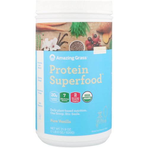 Amazing Grass, Protein Superfood, Pure Vanilla, 1.37 lbs (620 g) فوائد