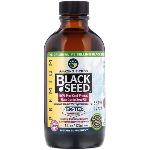 Amazing Herbs, Black Seed, 100% Pure Cold-Pressed Black Cumin Seed Oil, 4 fl oz (120 ml) فوائد