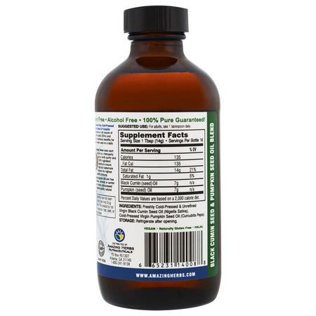 Amazing Herbs, Black Seed Oil Blend with Pure Cold-Pressed Pumpkin Seed Oil, 8 fl oz (240 ml):زيت بذ,ر القرع, Omegas EPA DHA