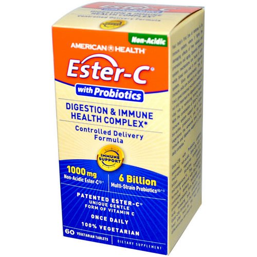 American Health, Ester-C, with Probiotics, Digestion & Immune Health Complex, 60 Veggie Tabs فوائد