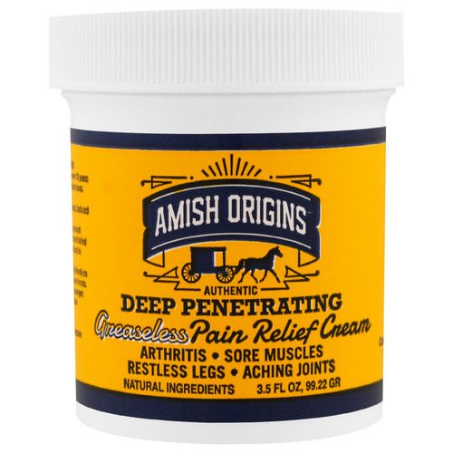 Amish Origins, Deep Penetrating, Greaseless Pain Relief Cream, 3.5 fl oz (99.22 g) فوائد