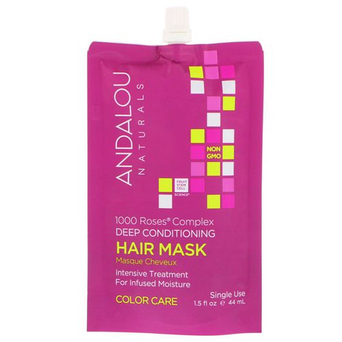 Andalou Naturals, 1000 Roses Complex Deep Conditioning, Color Care, Hair Mask, 1.5 fl oz (44 ml) فوائد