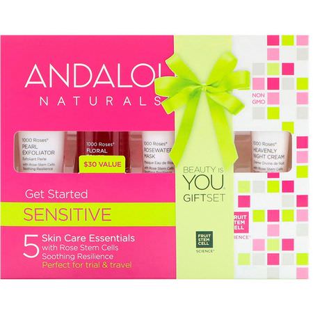 Andalou Naturals, 1000 Roses, Get Started Kit, Sensitive, 5 Piece Kit:مجم,عات الهدايا, الأمصال