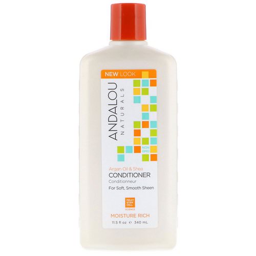 Andalou Naturals, Conditioner, Moisture Rich, For Soft, Smooth Sheen, Argan Oil & Shea, 11.5 fl oz (340 ml) فوائد