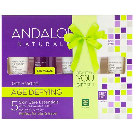 Andalou Naturals, Get Started, Age Defying, Skin Care Essentials, 5 Piece Kit:ريسفيراتر,ل للعناية بالبشرة, أطقم الهدايا