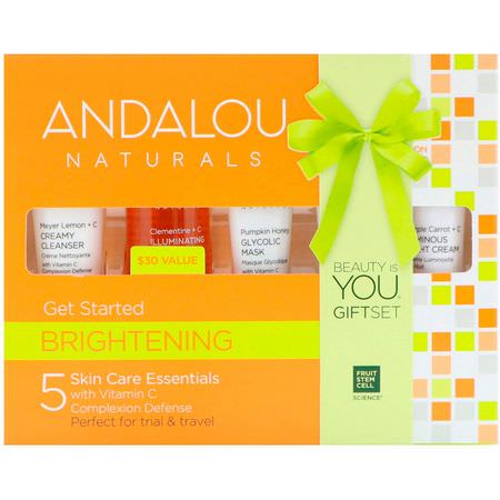 Andalou Naturals, Get Started Brightening, Skin Care Essentials, 5 Piece Kit:فيتامين C, مجم,عات الهدايا