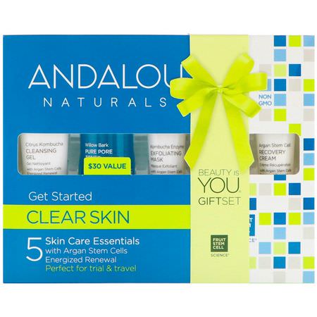 Andalou Naturals, Get Started Clarifying, Skin Care Essentials, 5 Piece Kit:زيت الأركان, مجم,عات الهدايا