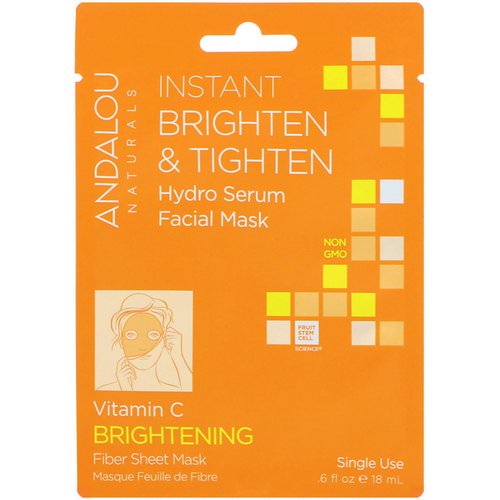Andalou Naturals, Instant Brighten & Tighten, Hydro Serum Facial Mask, Brightening, 1 Single Use Fiber Sheet Mask, .6 fl oz (18 ml) فوائد