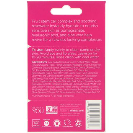 Andalou Naturals, Instant Soothing, 1000 Roses Rosewater Face Mask, .28 oz (8 g):أقنعة مرطبة, قش,ر