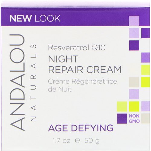 Andalou Naturals, Night Repair Cream, Resveratrol Q10, Age-Defying, 1.7 oz (50 g) فوائد