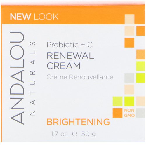 Andalou Naturals, Renewal Cream, Probiotic + C, Brightening, 1.7 fl oz (50 ml) فوائد
