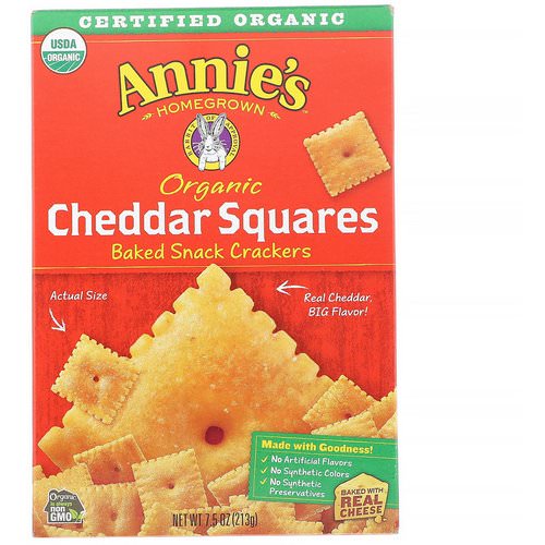 Annie's Homegrown, Organic Cheddar Squares, Baked Snack Crackers, 7.5 oz (213 g) فوائد