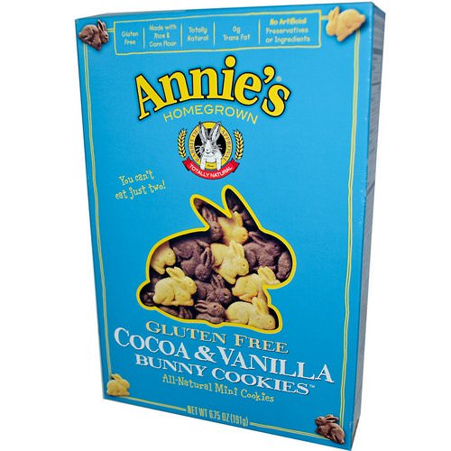 Annie's Homegrown, Gluten Free Bunny Cookies, Cocoa & Vanilla, 6.75 oz (191 g) فوائد