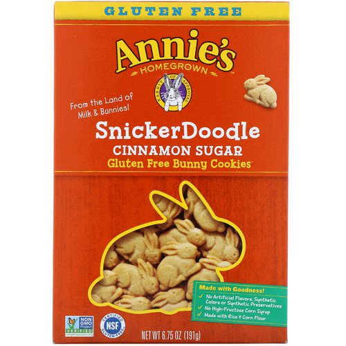 Annie's Homegrown, Gluten Free Bunny Cookies, SnickerDoodle, Cinnamon Sugar, 6.75 oz (191 g) فوائد