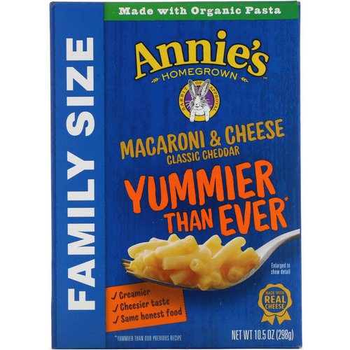 Annie's Homegrown, Macaroni & Cheese, Family Size, Classic Cheddar, 10.5 oz (298 g) فوائد