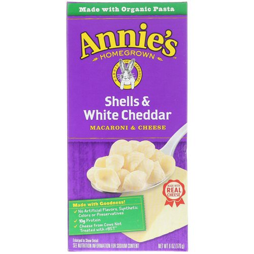 Annie's Homegrown, Macaroni & Cheese, Shells & White Cheddar, 6 oz (170 g) فوائد