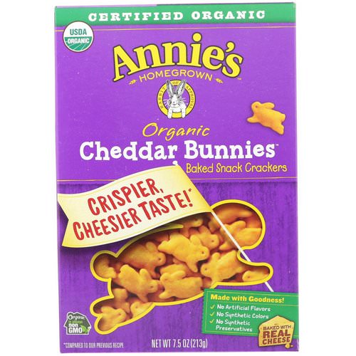 Annie's Homegrown, Organic Cheddar Bunnies, Baked Snack Crackers, 7.5 oz (213 g) فوائد