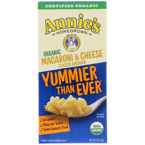 Annie's Homegrown, Organic Macaroni & Cheese, Classic Cheddar, 6 oz (170 g) فوائد