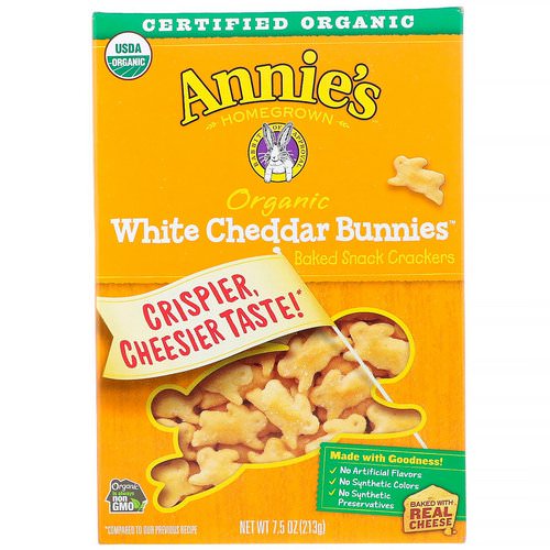 Annie's Homegrown, Organic White Cheddar Bunnies, Baked Snack Crackers, 7.5 oz (213 g) فوائد