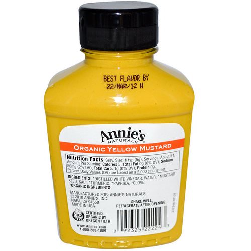 Annie's Naturals, Organic Yellow Mustard, 9 oz (255 g) فوائد