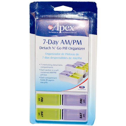 Apex, 7-Day AM/PM Detach N' Go, 1 Pill Organizer فوائد