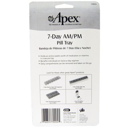 Apex, 7-Day AM/PM Pill Tray, 1 Pill Tray:منظم, حب,ب منع الحمل, الإسعافات الأ,لية