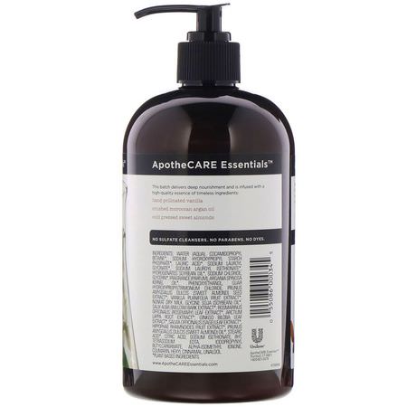 ApotheCARE Essentials, The Nourisher, Body Wash, Vanilla, Argan Oil & Sweet Almond, 16 fl oz (473 ml):الصاب,ن, غسل الجسم