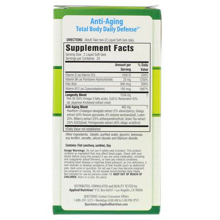 appliednutrition, Anti-Aging Total Body Daily Defense, 50 Liquid Soft-Gels:مضادات الأكسدة ,مضادات الأكسدة