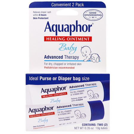 Aquaphor, Baby Healing Ointment, 2 Tubes, 0.35 oz (10 g) Each:علاجات طفح الحفاضات, حفاضات الأطفال