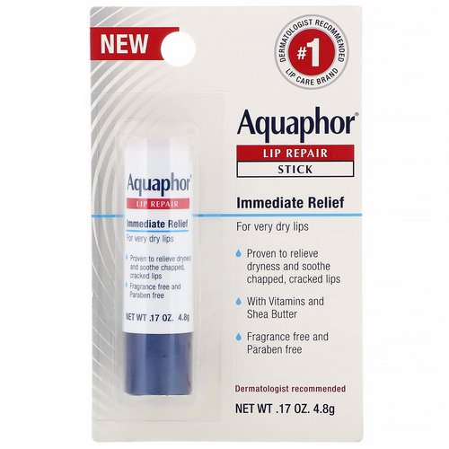 Aquaphor, Lip Repair, Stick, Immediate Relief, Fragrance Free, 1 Stick, .17 oz (4.8 g) فوائد