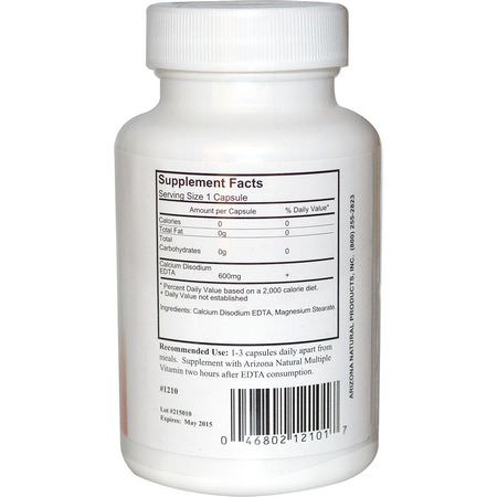 Arizona Natural, EDTA, 600 mg, 100 Capsules:الكالسي,م ,المعادن