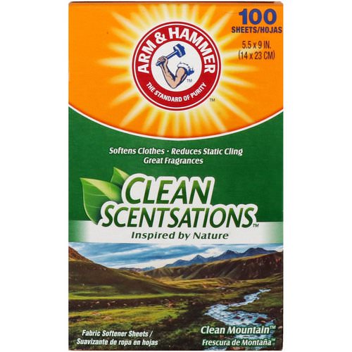 Arm & Hammer, Clean Scentsations, Fabric Softener Sheets, Clean Mountain, 100 Sheets فوائد