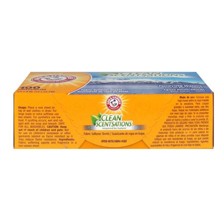Arm & Hammer, Clean Scentsations, Fabric Softener Sheets, Purifying Waters, 100 Sheets:التجفيف, مطهرات الأقمشة