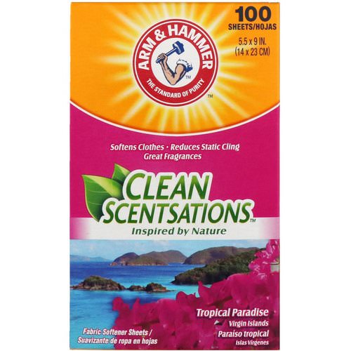 Arm & Hammer, Clean Scentsations, Fabric Softener Sheets, Tropical Paradise, 100 Sheets فوائد