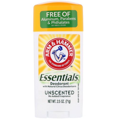 Arm & Hammer, Essentials Natural Deodorant, Unscented, 2.5 oz (71 g) فوائد