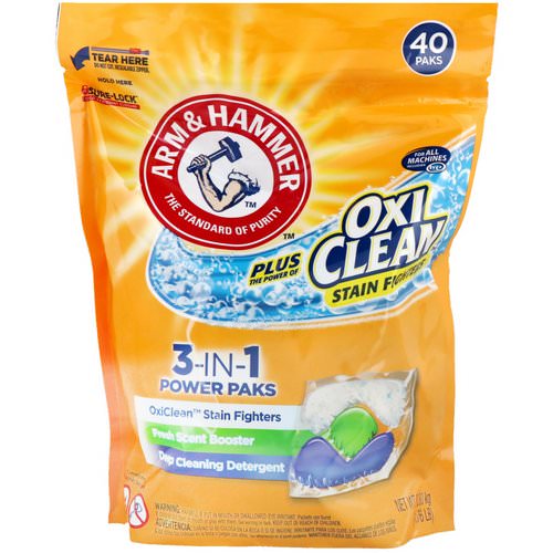 Arm & Hammer, Plus OxiClean 3-IN-1 Power Packs Laundry Detergent, Fresh Scent, 40 Paks فوائد