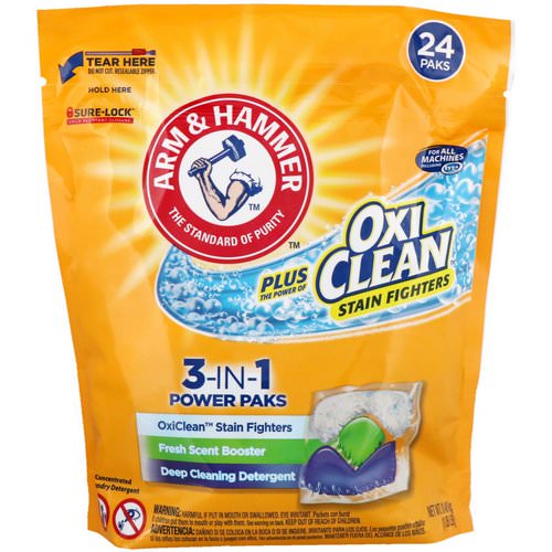Arm & Hammer, Plus OxiClean 3-IN-1 Power Paks Laundry Detergent, Fresh Scent, 24 Paks فوائد
