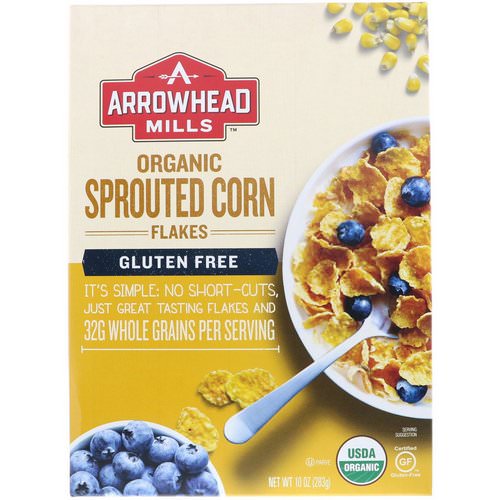 Arrowhead Mills, Organic Sprouted, Corn Flakes, Gluten Free, 10 oz (283 g) فوائد