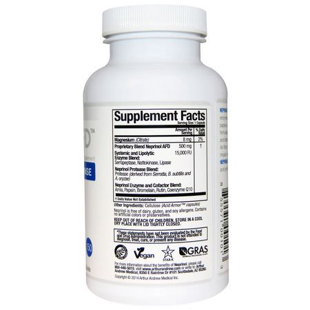 Arthur Andrew Medical, Neprinol AFD, Advanced Fibrin Defense, 500 mg, 150 Capsules:إنزيم البر,تين, الهضم