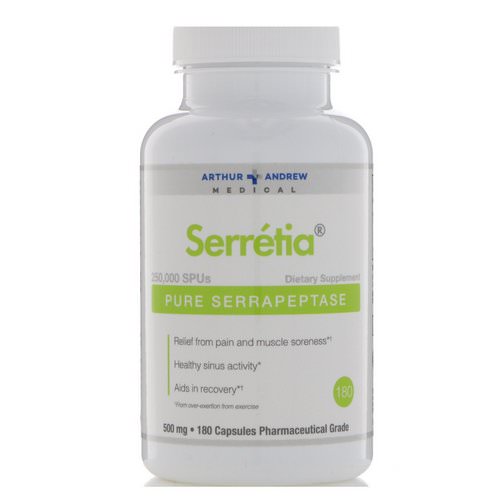 Arthur Andrew Medical, Serretia, Pure Serrapeptase, 500 mg, 180 Capsules فوائد