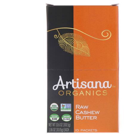 Artisana, Organics, Raw Cashew Nut Butter, 10 Packets, 1.06 oz (30.05 g) Each:زبدة الكاج, المحف,ظة