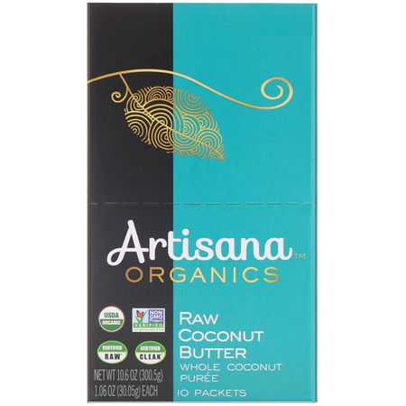 Artisana, Organics, Raw Coconut Butter, 10 Packets, 1.06 oz (30.05 g) Each:ج,ز الهند ينتشر, يحفظ